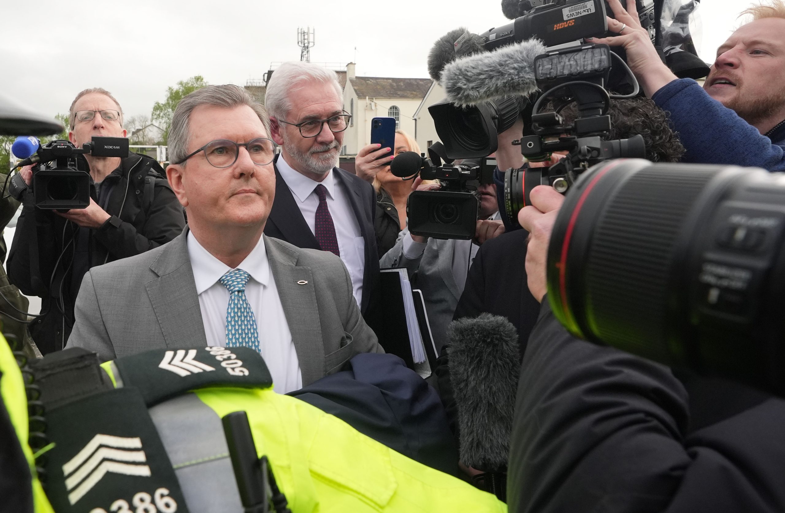 Sir Jeffrey Donaldson outside court